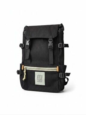Topo Designs Rover Pack Backpack Black Canvas Roll Top Hiking Travel Daypack